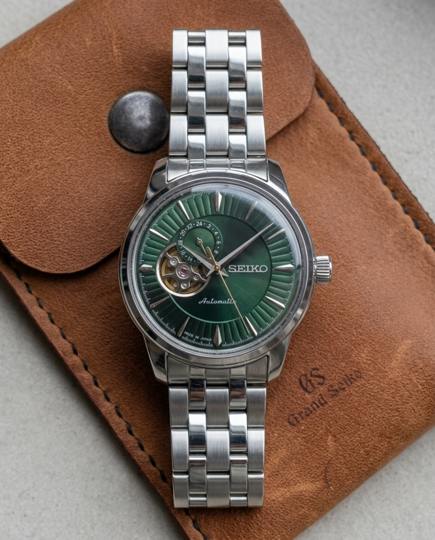 Seiko Presage Cocktail Time Open Heart Automatic silver green