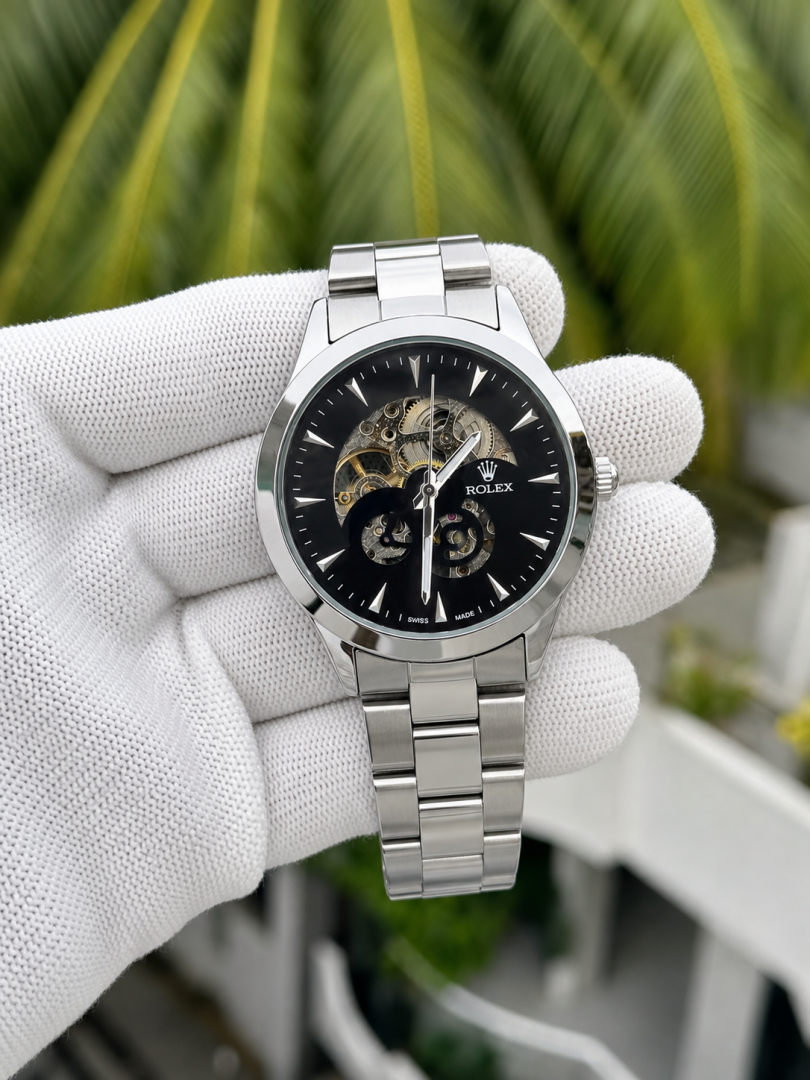 Rollex Automatic Silver Black Dial AT415