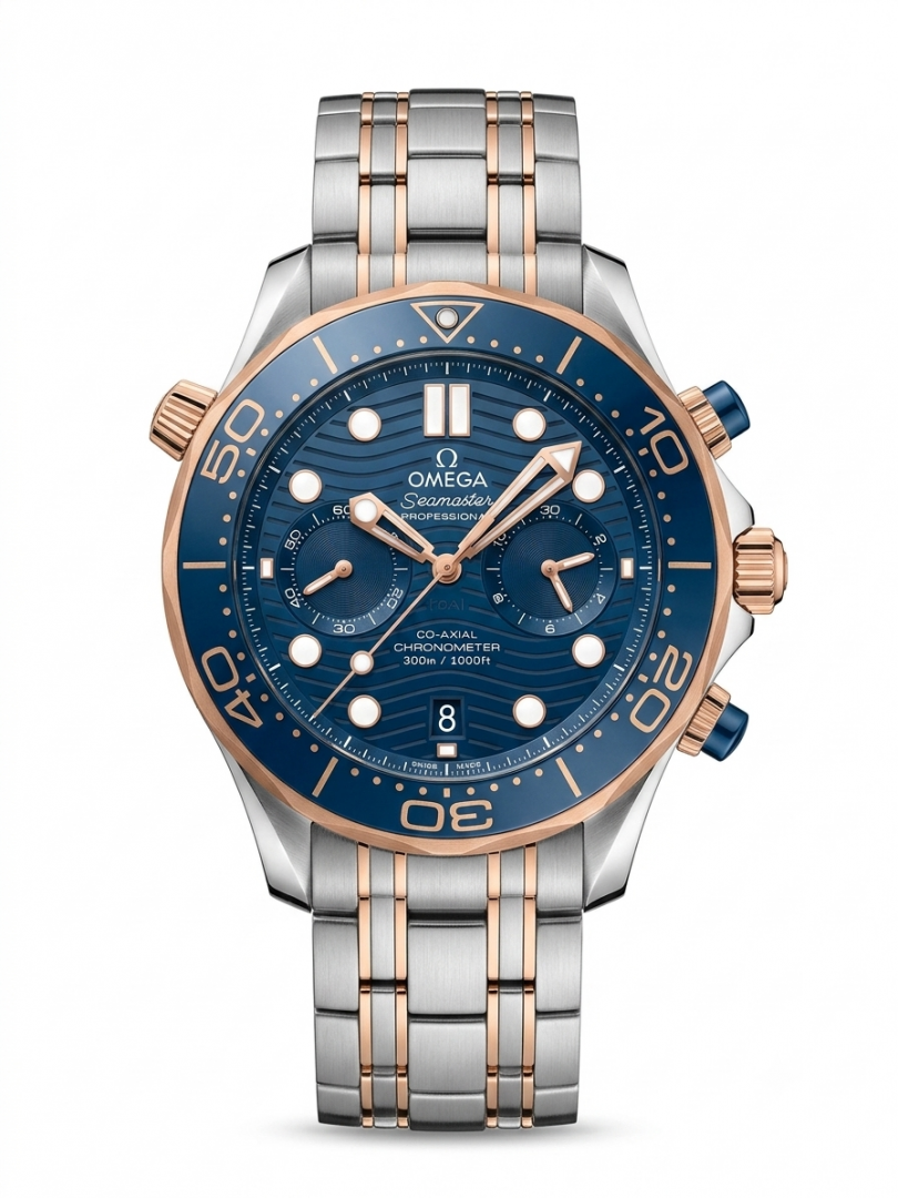 Omegg a Seamaster Diver 300M Co-Axial Master Chronometer Chronograph 2 ton copper blue