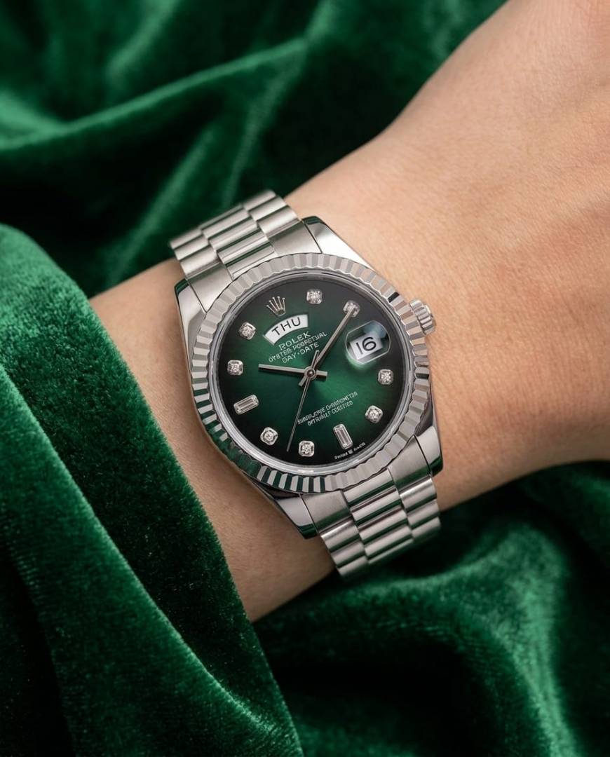 Rolee x Oyster Perpetual Day Date Diamond Silver Green