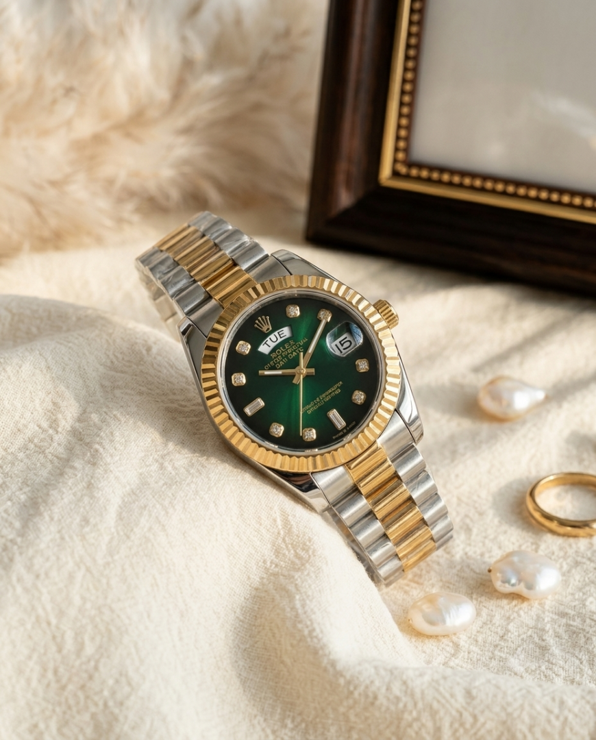 Rolee x Oyster Perpetual Day Date Diamond 2Ton Gold-Green