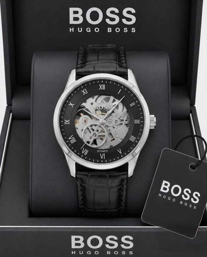 BOSS Principle Skeleton Mens Automatic black and silver