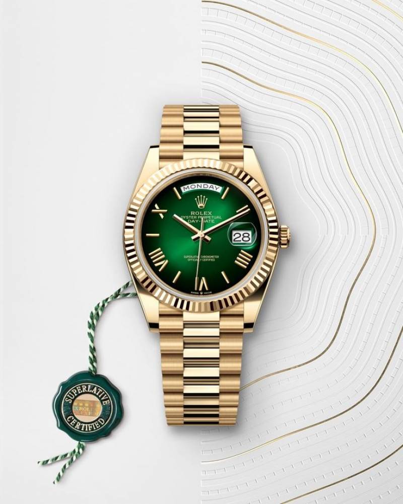 Rolee x Oyster Perpetual Day Date 40 Battery Gold Green