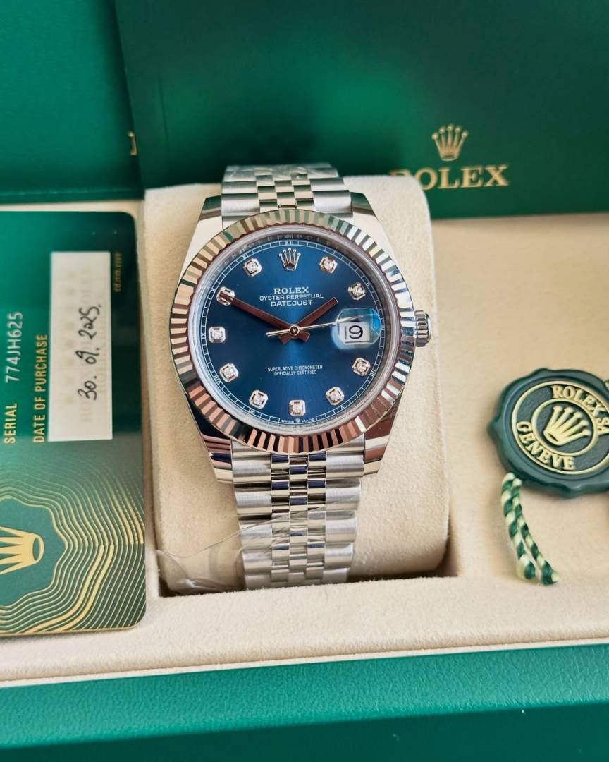 Rolee x Oyster Perpetual Date Just Diamond Silver-Blue-Diamond