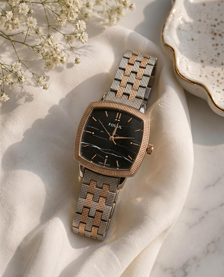 Fossii l x Nick Jonas Ladies 2Ton Rose Gold Black