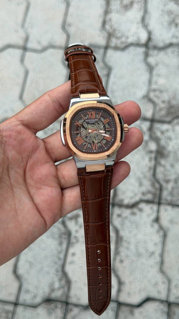 Patee k Philippe nautilus skeleton automatic open heart open back best premium leather