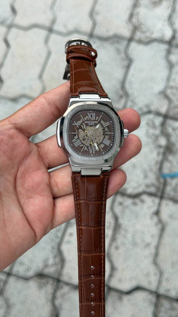 Patee k Philippe nautilus skeleton automatic open heart open back best premium leather