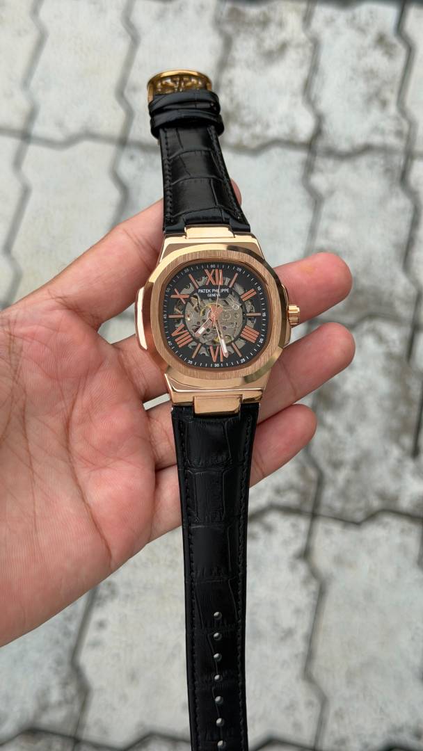 Patee k Philippe nautilus skeleton automatic open heart open back best premium leather