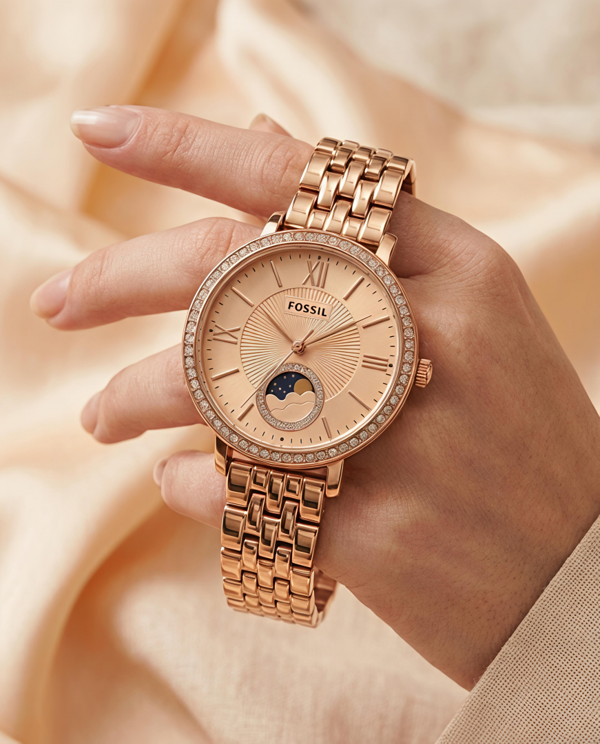 Fossii l Jacqueline Sun Moon Multifunction Rose Gold Pink