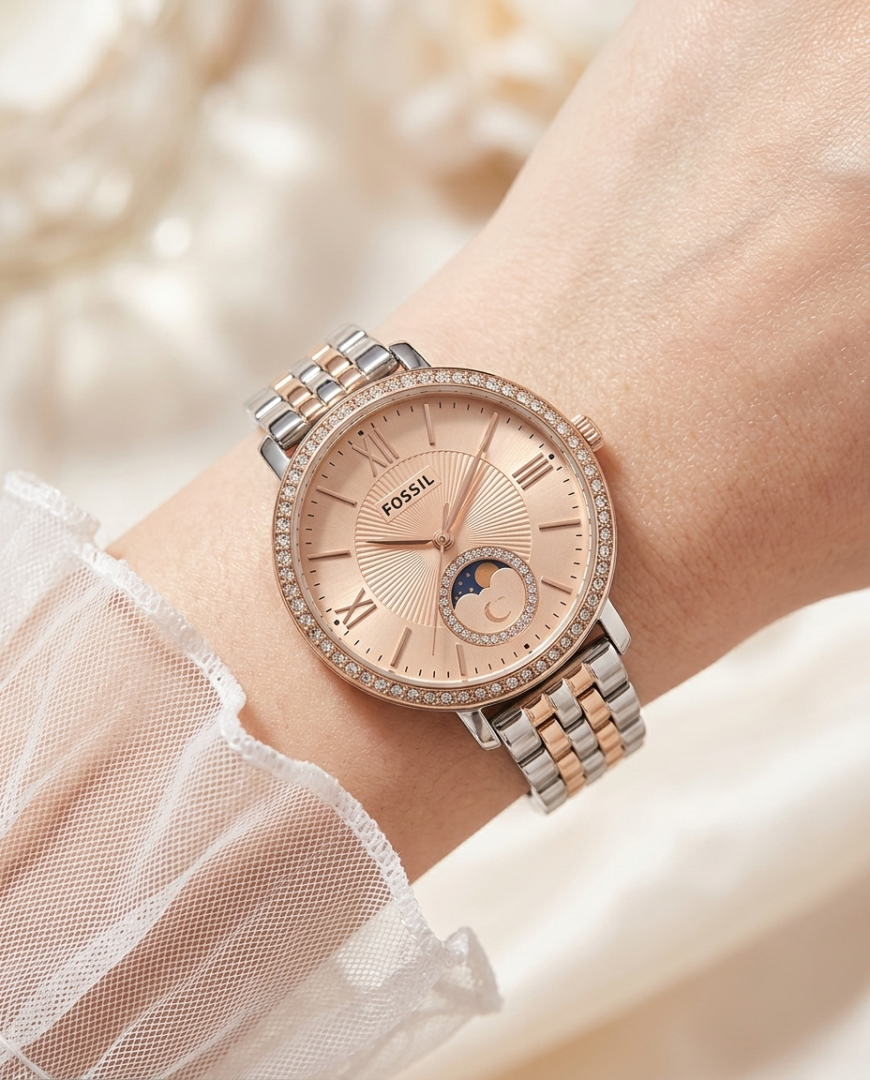 Fossii l Jacqueline Sun Moon Multifunction 2Ton Rose Gold Pink