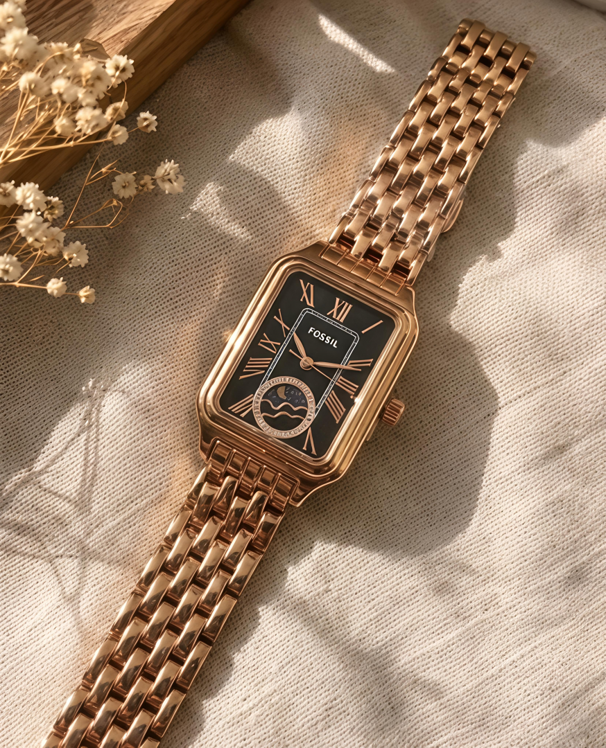 Fossii l Raquel Sun Moon Rose-Gold Black