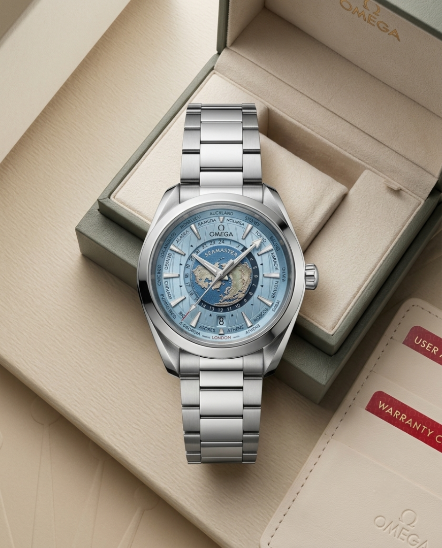 Omegg a Seamaster Aqua Terra GMT Worldtimer