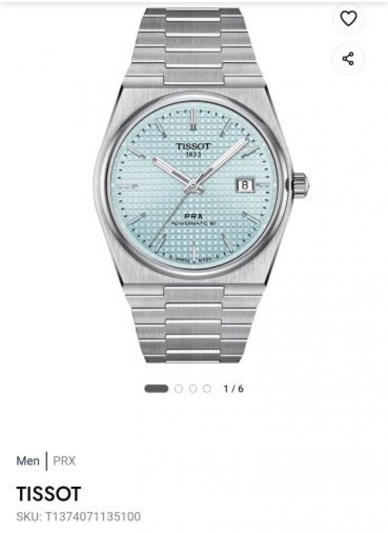 Tisot Prx Powermatic 80 40mm Ice Blue Authentic Store Quality