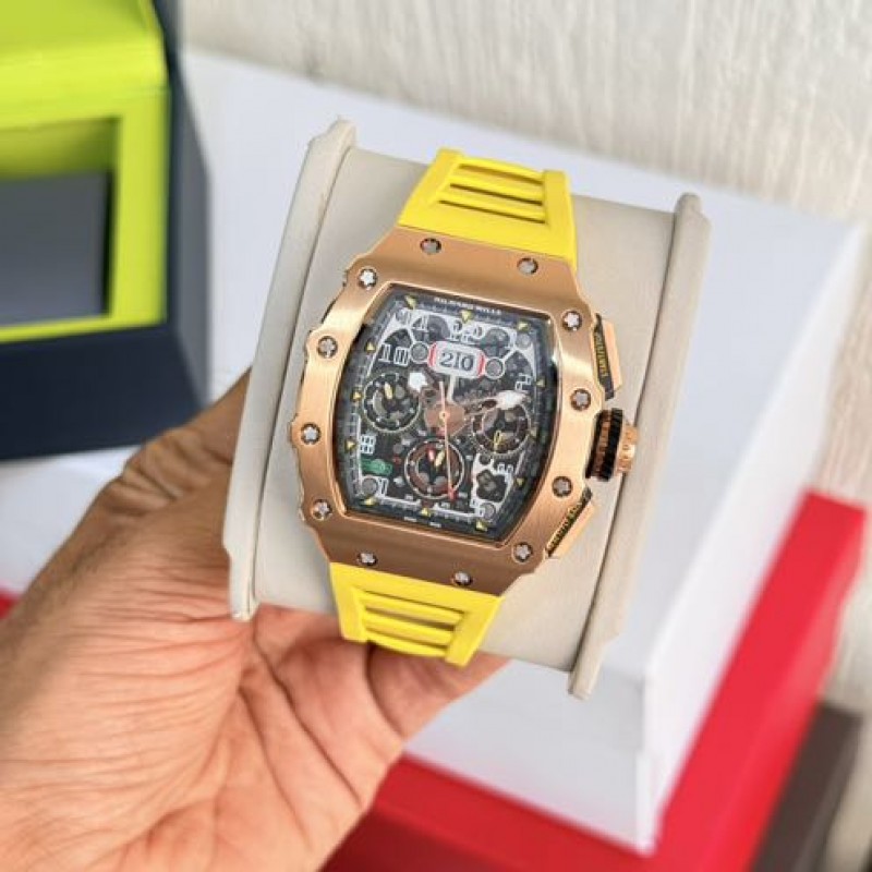 Richard Mille RM11 03 Automatic Skeleton Dial Yellow Silicone Strap