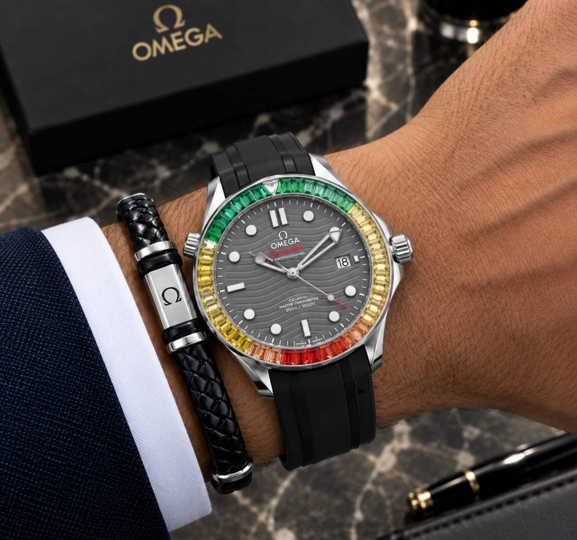 Omegga Seamaster Rainbow Silicon Grey Dial