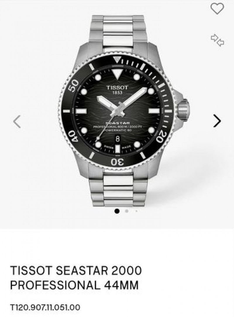Tisot Seastar 2000 Professional 44mm Silver Black Authentic Store Quality