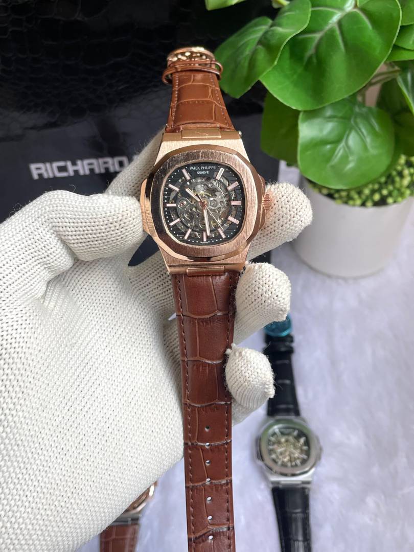 PATEK PHILIPE AUTOMATIC LEATHER BELT BROWN COPPER BLACK AT288