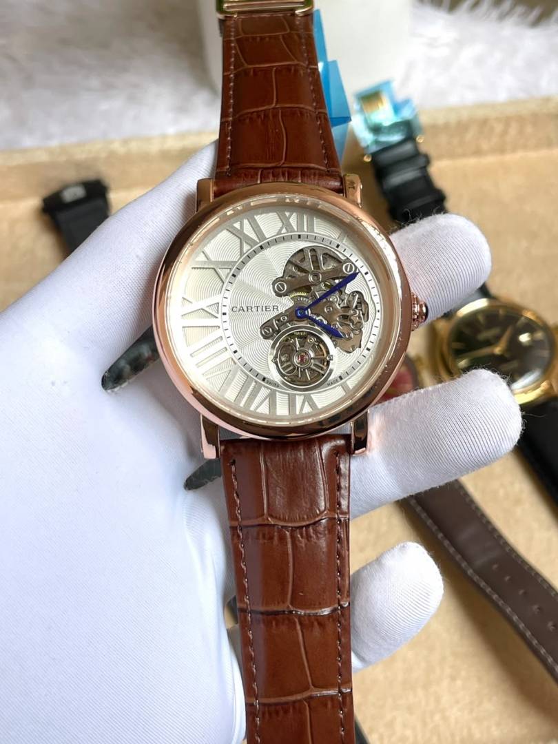 Cartiar Round Automatic Leather Brown Belt AT527