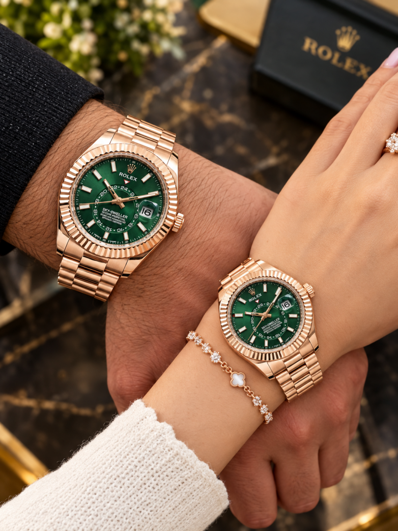 Rollex Couple Sky Dweller Rosegold Green