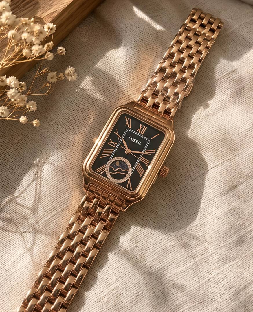 Fossii l Raquel Sun Moon Rose-Gold Black