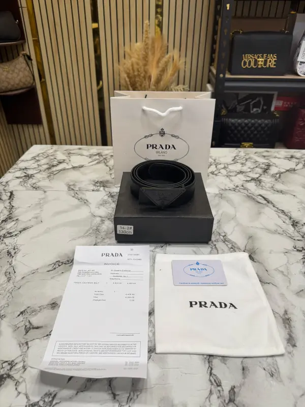 Pradda Saffiano Leather Belt Black Buckle With Box Dust Bag And Carrybag (14 2)