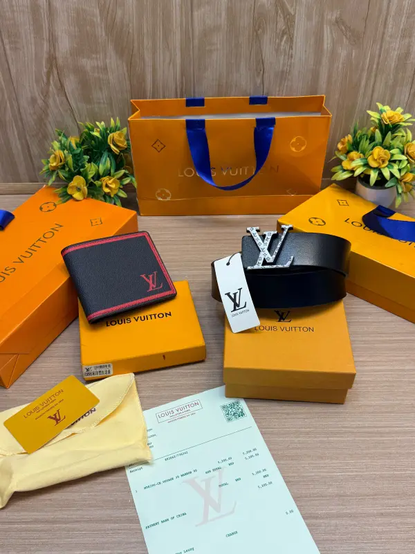LOUIIS VUITTON Belt & Wallet  (SALE) Combo With Brand Box & Carry Bag 3 & 4