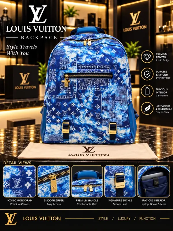 LOIUS VUTTON BLUE COLOUR PREMIUM CLASSIC BAGPACK WITH DUST BAG