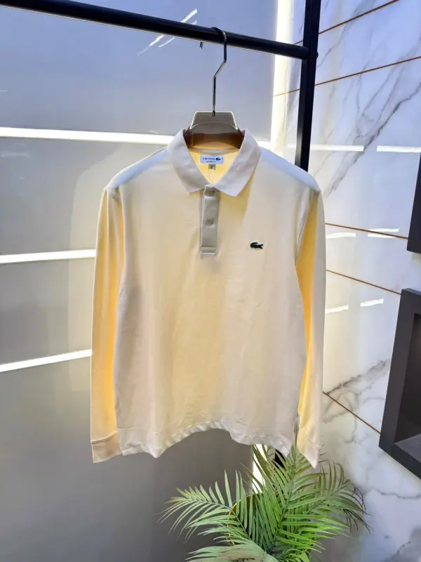 Lacost Cream Polo Neck Full Sleeves Premium Collar T-shirt F5206-CR
