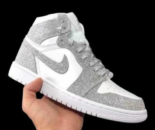white and silver glitter jordans