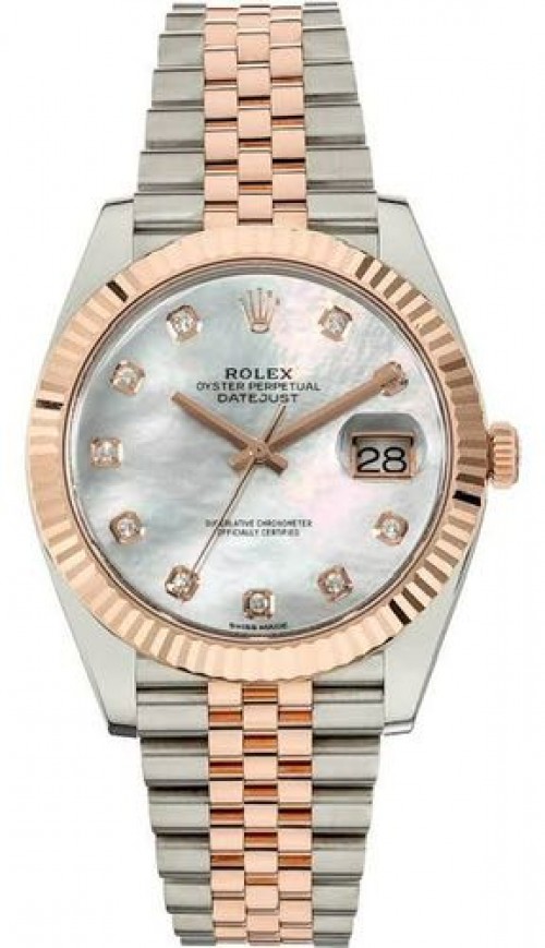 Rolexx Date Just 41 Silver Rose Gold Mother Of Pearl Dial ZR