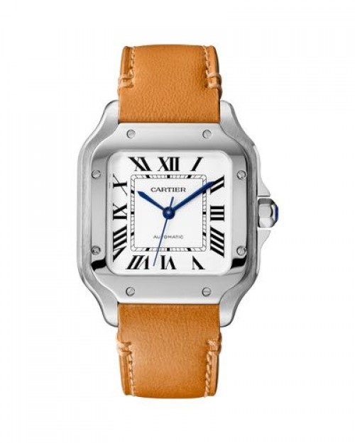 Cartier D Santos Silver Brown Leather Automatic