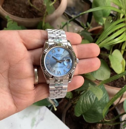 Rolexx Date Just 41 Diamond Roman Silver Sky Blue