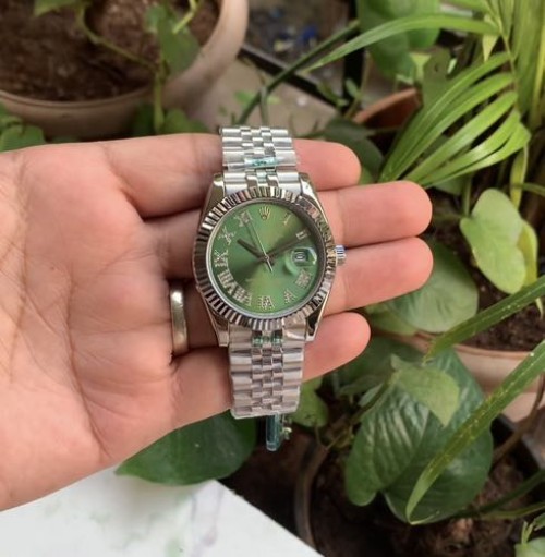 Rolexx Date Just 41 Diamond Roman Silver Green