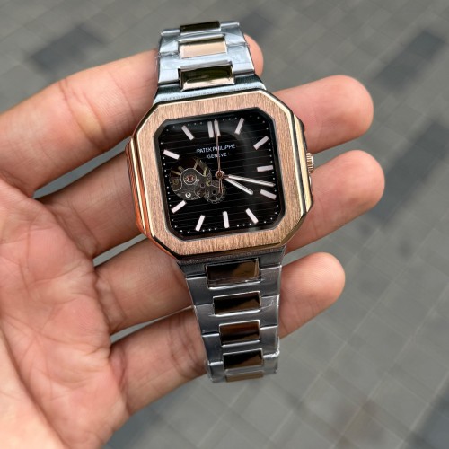 Alternative view of Patek Phillep E Nautilus Automatic Square Half Open Two Tone Black Dial