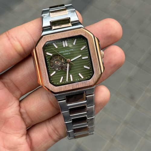 Alternative view of Patek Phillep E Nautilus Automatic Square Half Open Two Tone Green Dial