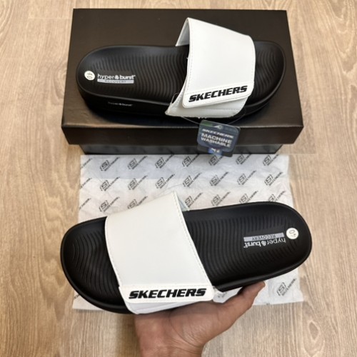Skecher S Hyper Burst Soft Adjust Premium White Black Flip Flop
