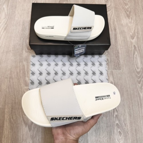 Skecher S Hyper Burst Soft Adjust Premium Beige Black Flip Flop