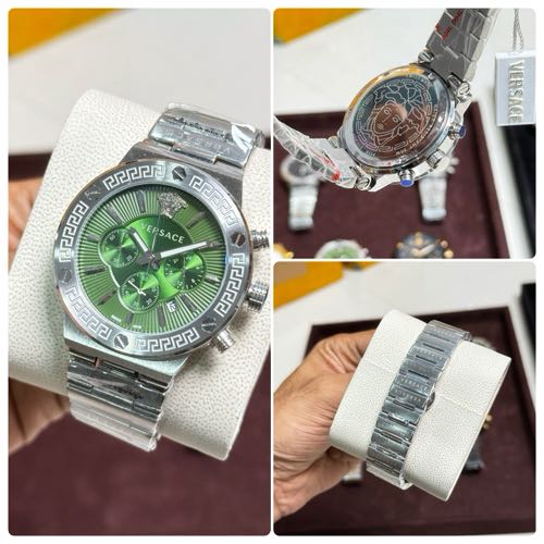 Alternative view of Versace Greca Triple Silver Chronograph Watch Green Dial