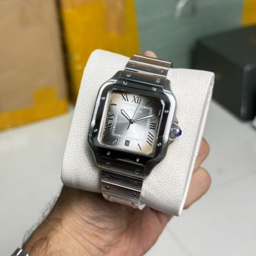 Cartier Santos Stainless Steel Ash Dial