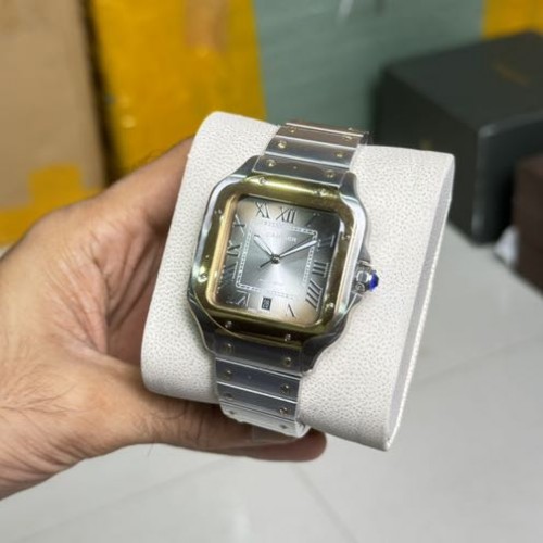 Cartier Santos Two Tone Steel Ash Dial
