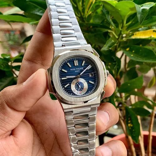 Patek Philippe Moon Face Silver Blue Chrono