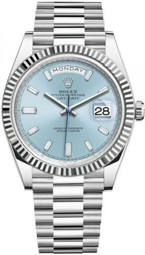 Rolex Day Date Silver Sky Blue Diamond Initials