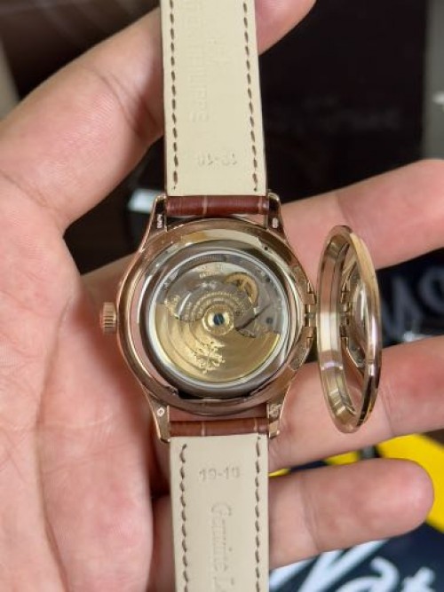 Alternative view of Patek Philippe Calatrava Semi ETA Date Brown Rose Gold Back Open