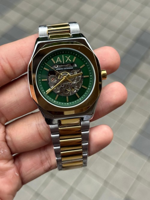 Arman I Exchange Skeleton Square Open Machine Gold Two Tone Green Dial