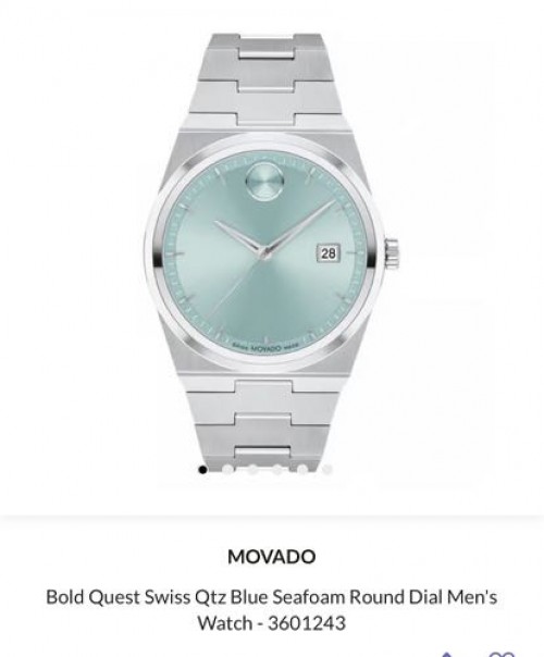 Movado Bold Silver Blue Seafoam Authentic Store Quality