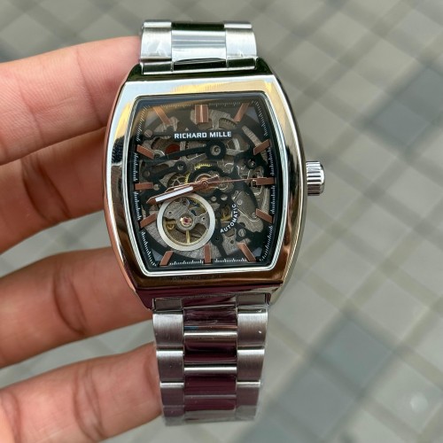 Richard Mill E Open Heart Skeleton Rectangular Silver Black