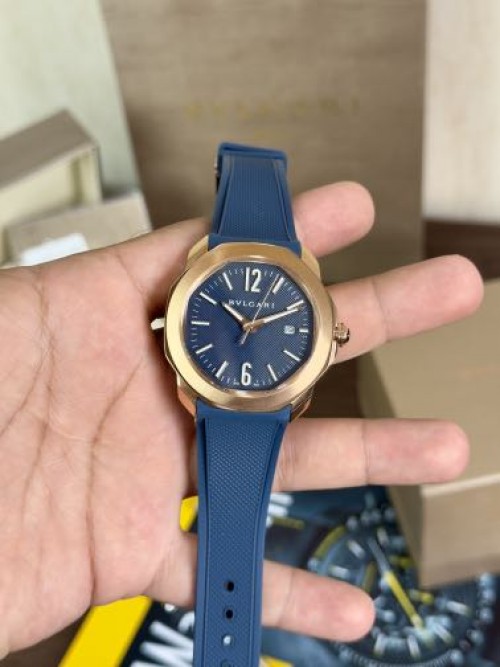 Bvlgari Octo Plain Dial Blue Rose Gold