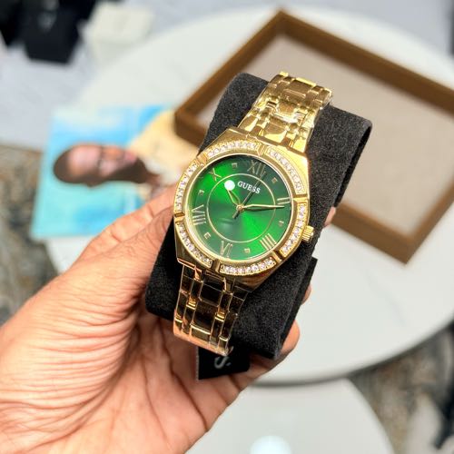 Guess Triple Gold Sunburst Green Dial
