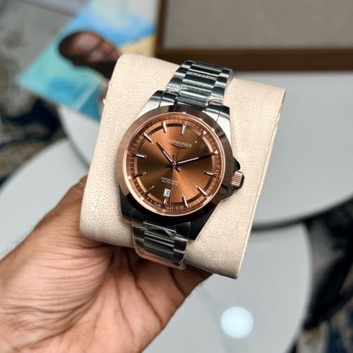 Longines Conquest Rosegold Bezel Brown Dial