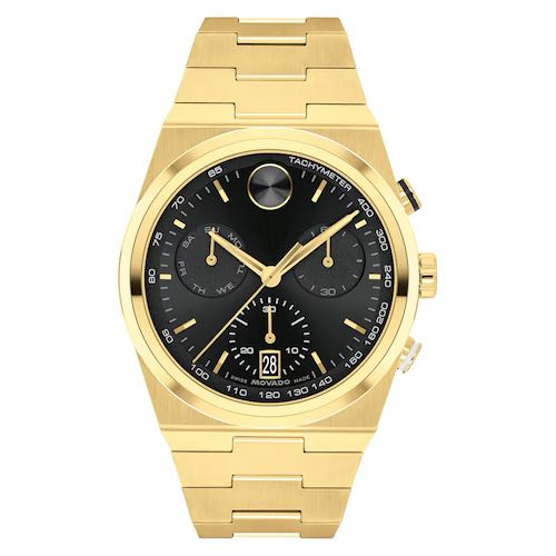 Movado Bold Gold Black Chronograph Authentic Store Quality